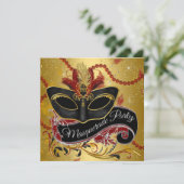 Fancy Black Gold Masquerade Party Kaart (Staand voorkant)