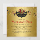 Fancy Black Gold Masquerade Party Kaart (Achterkant)