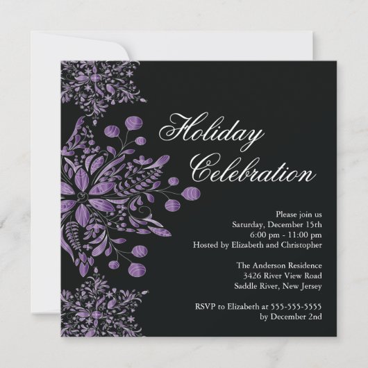 Fancy Black Jewel Snowflakes Holiday Party Kaart (Voorkant)