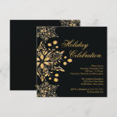 Fancy Black Jewel Snowflakes Holiday Party Kaart (Voorkant / Achterkant)