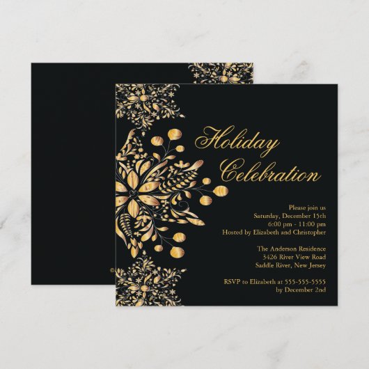 Fancy Black Jewel Snowflakes Holiday Party Kaart (Voorkant / Achterkant)