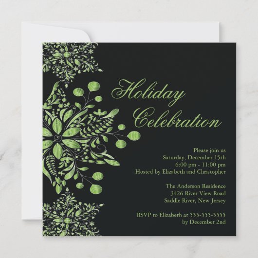Fancy Black Jewel Snowflakes Holiday Party Kaart (Voorkant)