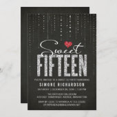 Fancy Black Silver Red Sweet 15-jarige feestdag Kaart (Voorkant / Achterkant)