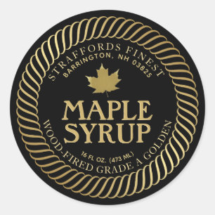 Fancy Blad en Grens Maple Syrup bewerkbaar Ronde Sticker