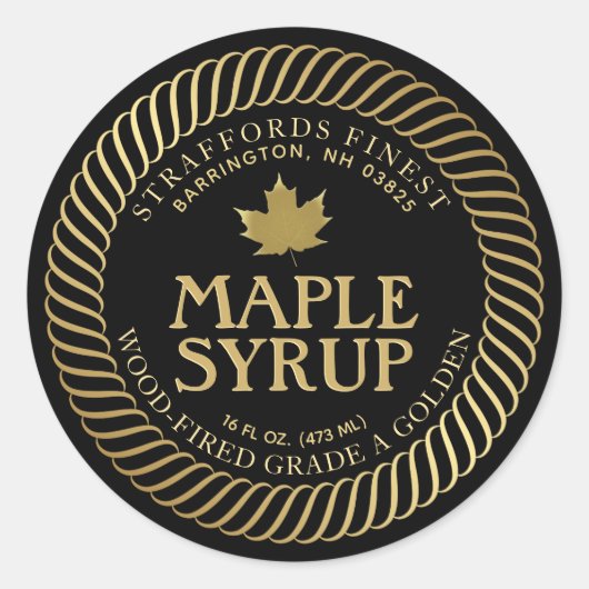 Fancy Blad en Grens Maple Syrup bewerkbaar Ronde Sticker (Voorkant)