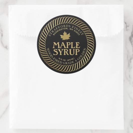 Fancy Blad en Grens Maple Syrup bewerkbaar Ronde Sticker (Tas)