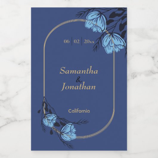 Fancy blauw-bloem-mini-etiket voor fleswijn wijn etiket (Enkel label)