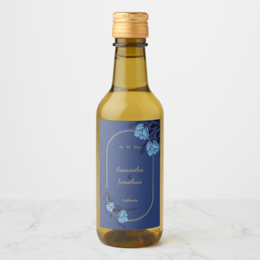 Fancy blauw-bloem-mini-etiket voor fleswijn wijn etiket (Voorkant)
