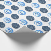 Fancy blauw Buttonnen Patroon op wit Cadeaupapier (Hoek)