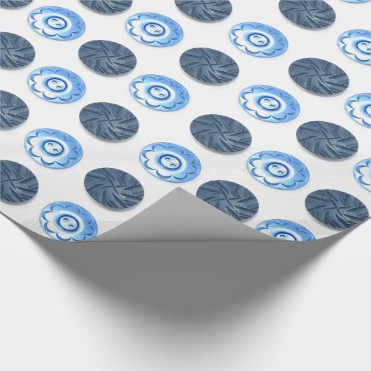 Fancy blauw Buttonnen Patroon op wit Cadeaupapier (Hoek)