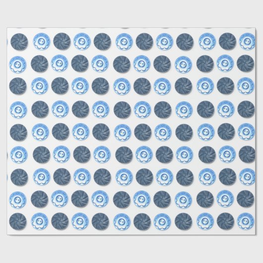 Fancy blauw Buttonnen Patroon op wit Cadeaupapier (Vlak)