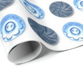Fancy blauw Buttonnen Patroon op wit Cadeaupapier (Rol Hoek)