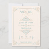 Fancy Blauw en Bronze Kunst Deco sparen de Datum Save The Date (Voorkant)