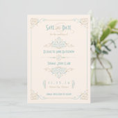 Fancy Blauw en Bronze Kunst Deco sparen de Datum Save The Date (Staand voorkant)