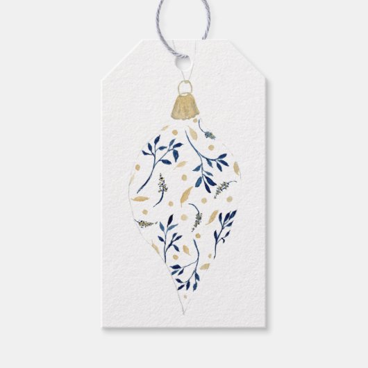 Fancy Blauw en Goud Ornament Cadeaulabel (Voorkant)
