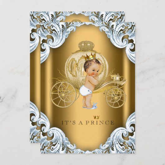 Fancy blauw en goudbruin Baby shower Kaart (Voorkant / Achterkant)