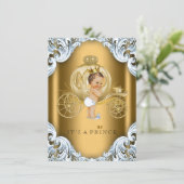 Fancy blauw en goudbruin Baby shower Kaart (Staand voorkant)