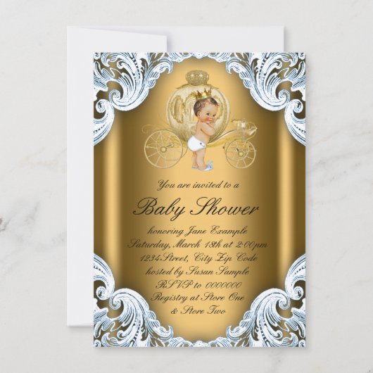 Fancy blauw en goudbruin Baby shower Kaart (Achterkant)