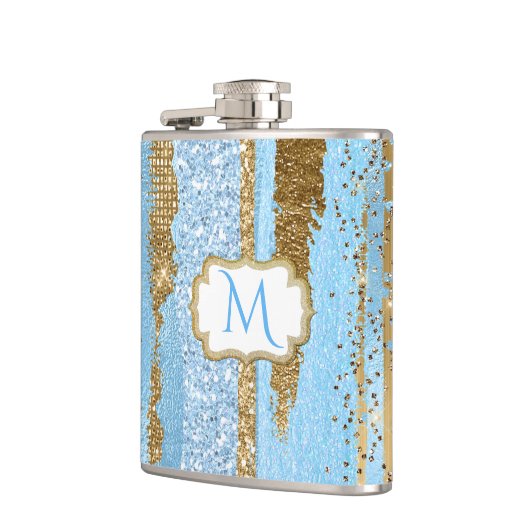 Fancy blauw- en goudkolf heupfles (Links)