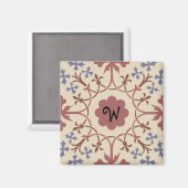 Fancy Blauw en Mauve Monogram Magnet (Voorkant / Achterkant)