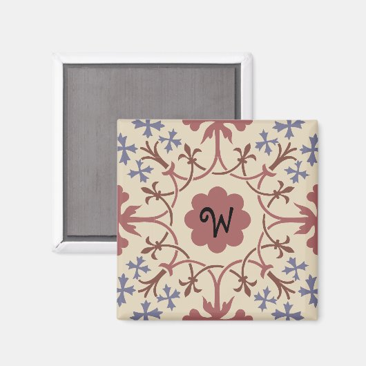 Fancy Blauw en Mauve Monogram Magnet (Voorkant / Achterkant)
