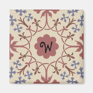 Fancy Blauw en Mauve Monogram Magnet