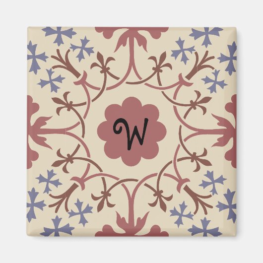 Fancy Blauw en Mauve Monogram Magnet (Voorkant)