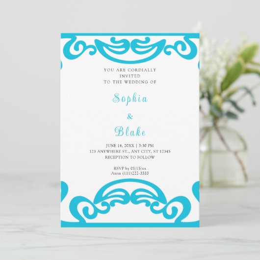 Fancy blauw en wit met scroller kaart (Staand voorkant)