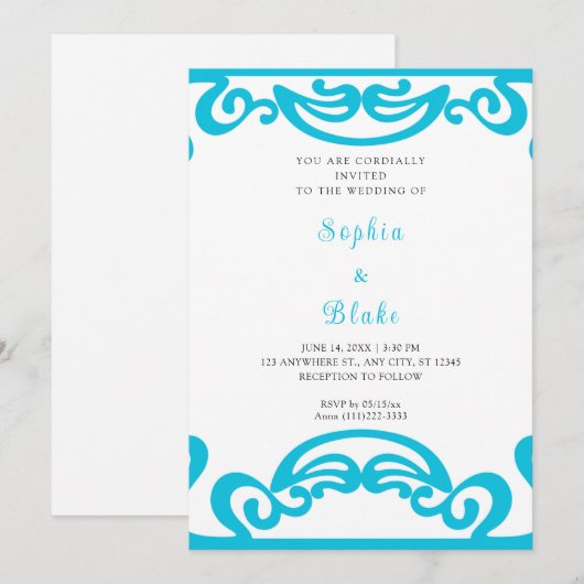 Fancy blauw en wit met scroller kaart (Voorkant / Achterkant)