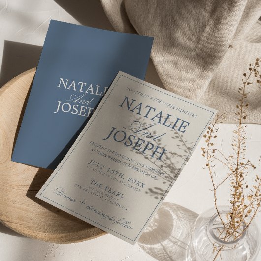 Fancy Blauw en Wit Oud Geld Luxe Trouwen Kaart