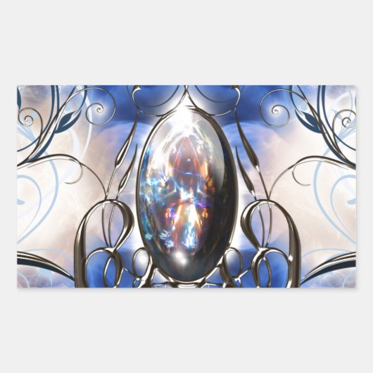 fancy blauw glas designer kunst rechthoekige sticker (Voorkant)