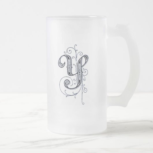 Fancy blauw monogram "Y" - Mok (Rechts)