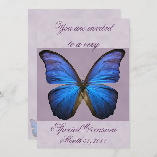 Fancy blauw-morfobutterfly-uitnodigingen kaart (Voorkant / Achterkant)