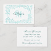 Fancy blauw op wit barok Lijst Visitekaartje (Voorkant / Achterkant)