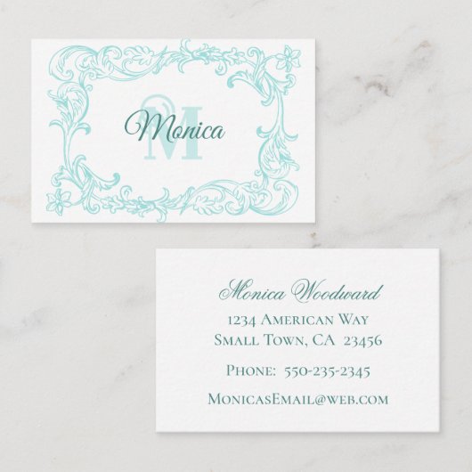 Fancy blauw op wit barok Lijst Visitekaartje (Voorkant / Achterkant)