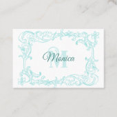 Fancy blauw op wit barok Lijst Visitekaartje (Voorkant)