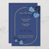 Fancy blauwe Vloerbruiloft bespaart de datum Kaart (Voorkant / Achterkant)