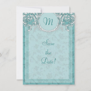 Fancy Blauwgroen barok monogram Save the Date Kaar Kaart