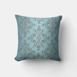 Fancy Blauwgroen Blauw en Grijs Damask Kussen