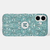 Fancy Blauwgroen Pauw Veren met Monogram Case-Mate iPhone Case (Achterkant (horizontaal))