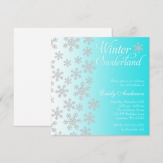 Fancy Blauwgroen Sneeuwvlokken Winter Onederland V Kaart (Voorkant / Achterkant)