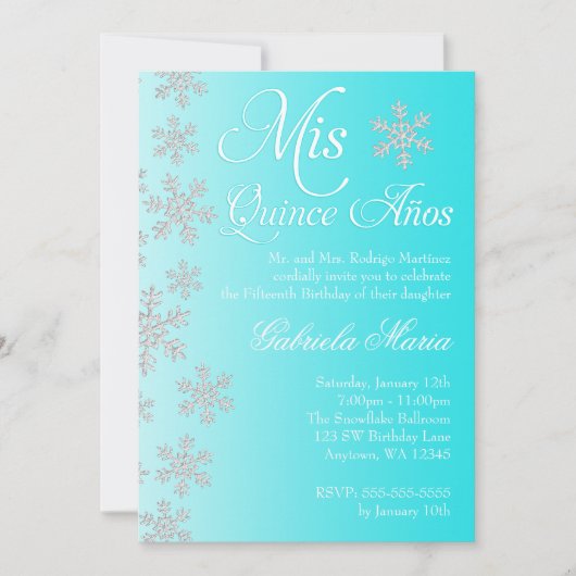 Fancy Blauwgroen Snowflake Winter Wonderland Quinc Kaart (Voorkant)