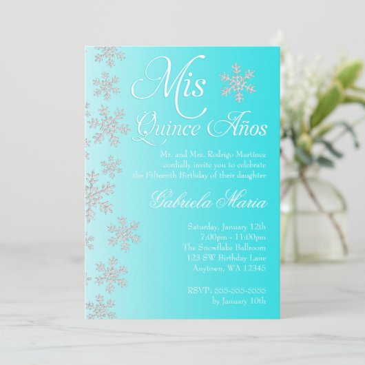 Fancy Blauwgroen Snowflake Winter Wonderland Quinc Kaart (Staand voorkant)