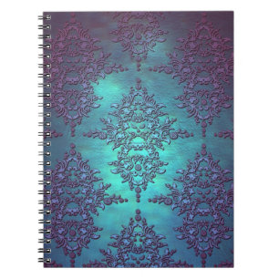 Fancy Blauwgroen tot Paarse Damask Pattern Notitieboek
