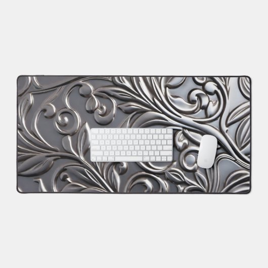 Fancy bloei in faux metal bureaumat (Keyboard & Muis)