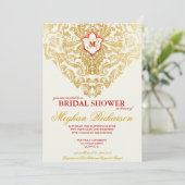 Fancy Bloeit Golden Bridal Shower Invitation Kaart (Staand voorkant)