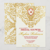Fancy Bloeit Golden Bridal Shower Invitation Kaart (Voorkant / Achterkant)