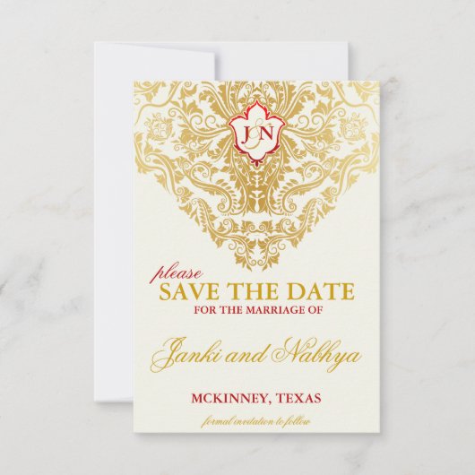 Fancy Bloeit Golden Wedding Save the Dates Date (Voorkant)