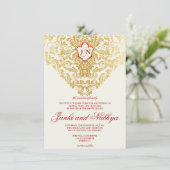 Fancy bloeit gouden indiase arabische bruiloft kaart (Staand voorkant)