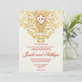 Fancy bloeit gouden indiase arabische bruiloft kaart (Staand voorkant)